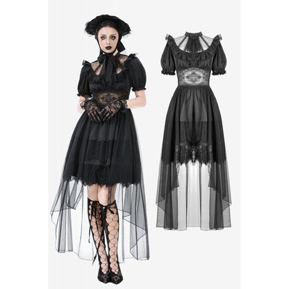 Dark in Love Gothic Dress Ebon Rose High-Low Mesh and Lace UK 8-18 - QHA UK
