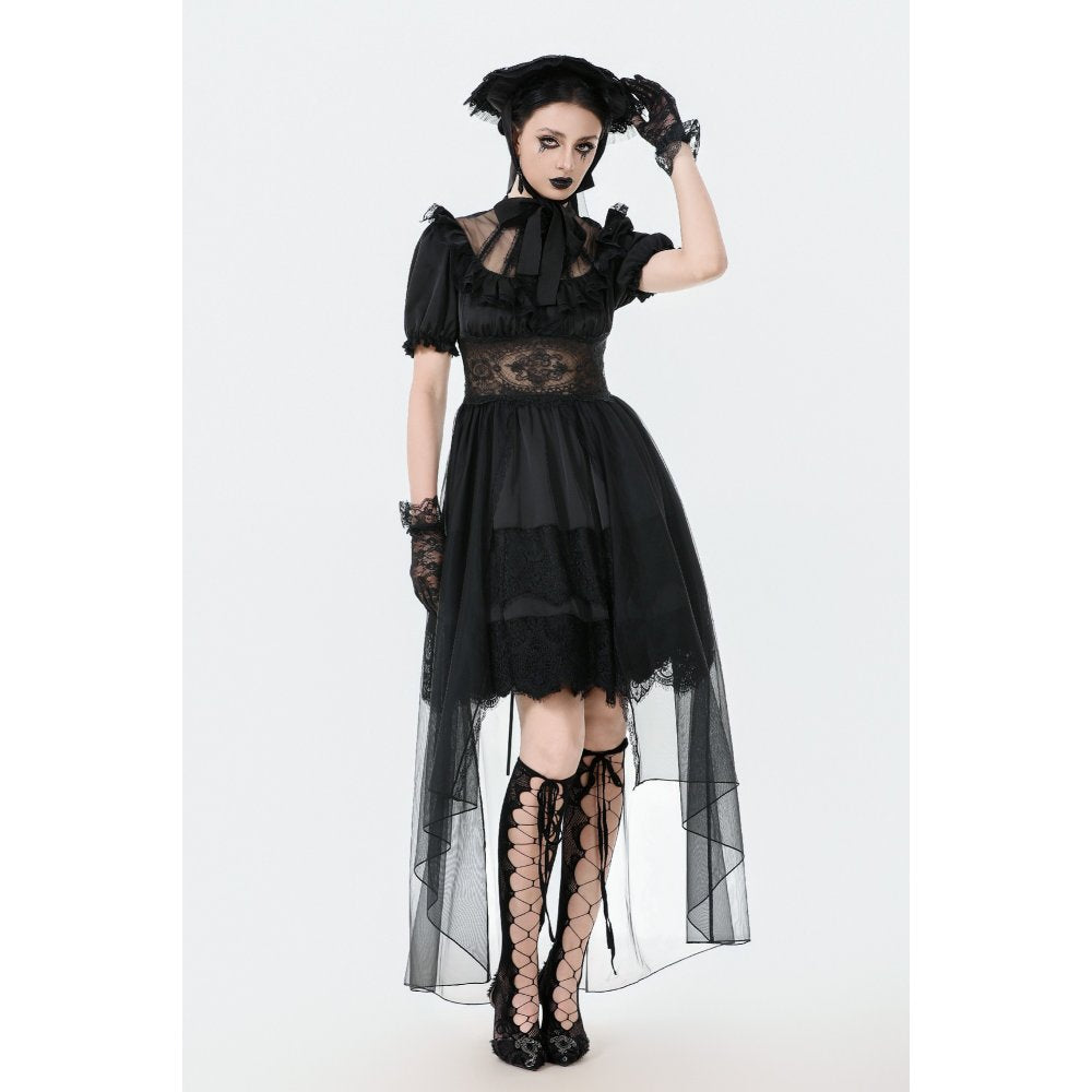 Dark in Love Gothic Dress Ebon Rose High-Low Mesh and Lace UK 8-18 - QHA UK