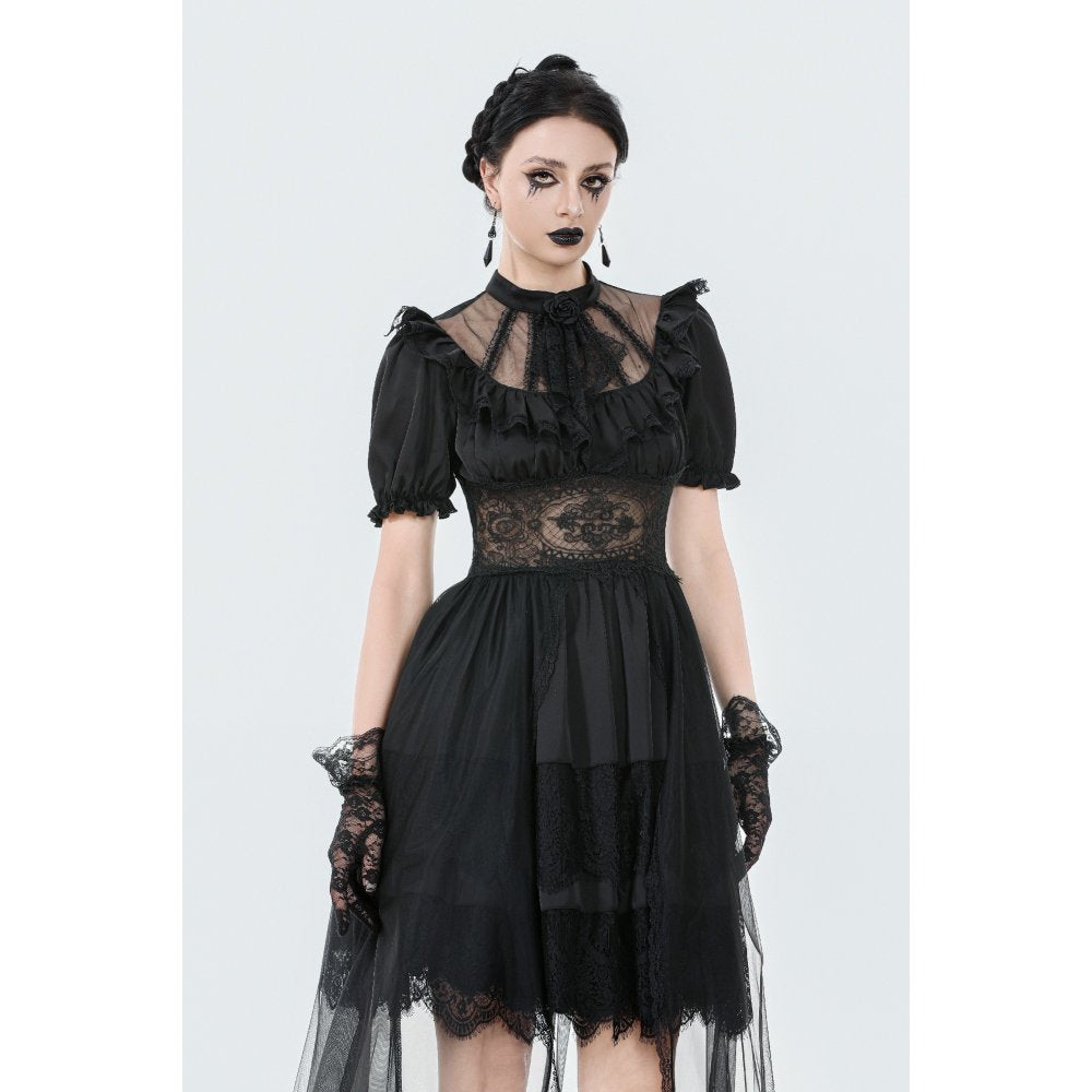 Dark in Love Gothic Dress Ebon Rose High-Low Mesh and Lace UK 8-18 - QHA UK