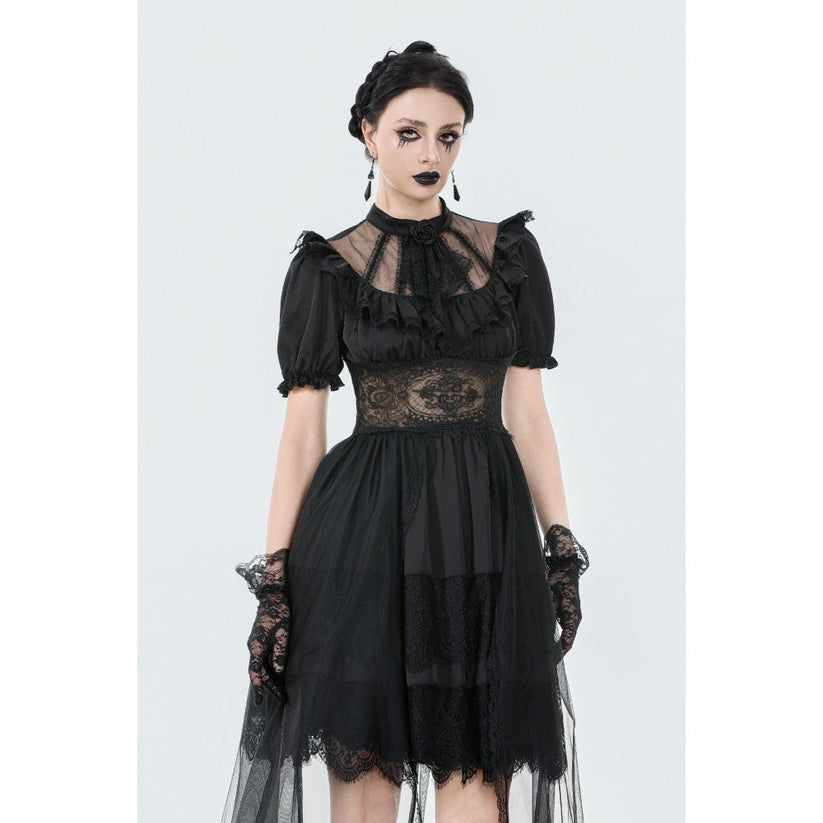 Dark in Love Gothic Dress Ebon Rose High-Low Mesh and Lace UK 8-18 - QHA UK