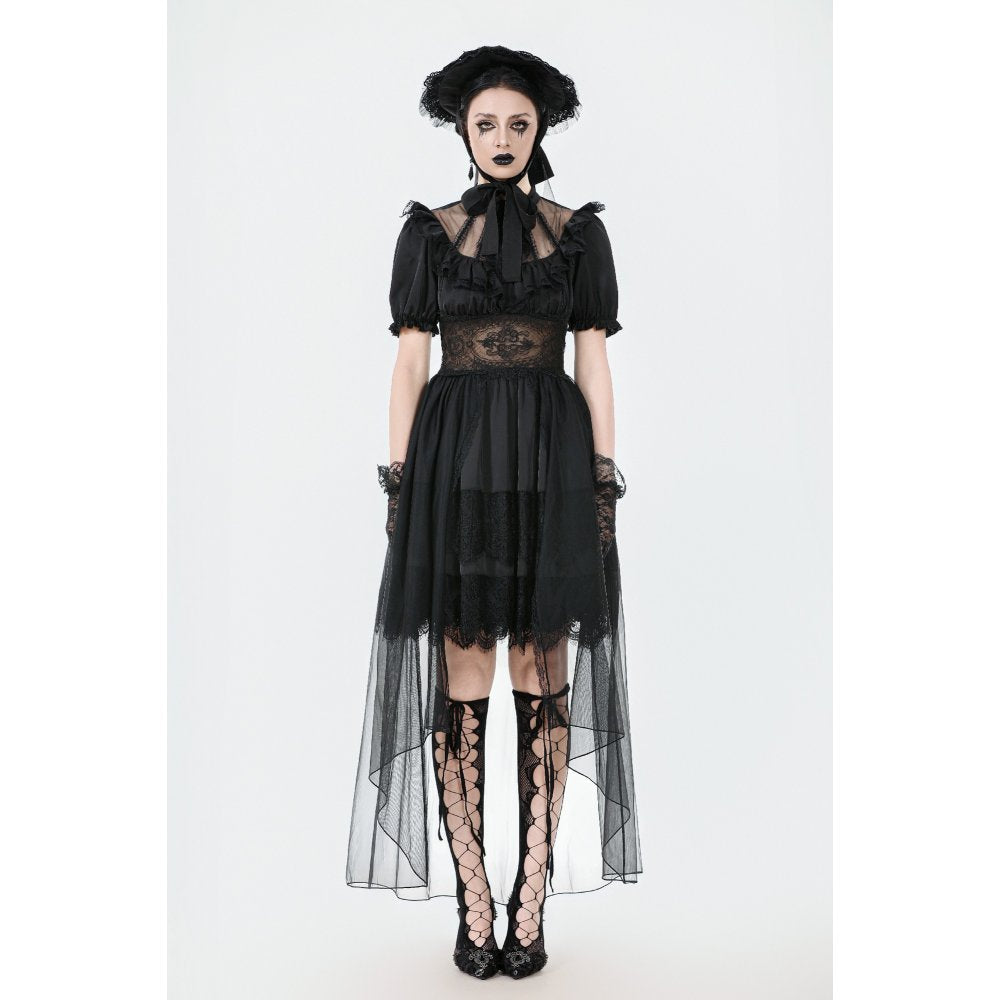Dark in Love Gothic Dress Ebon Rose High-Low Mesh and Lace UK 8-18 - QHA UK
