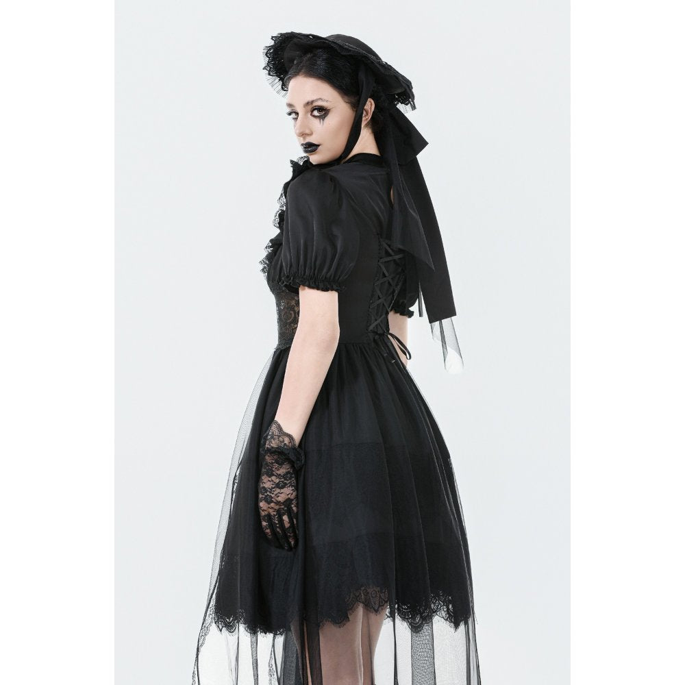 Dark in Love Gothic Dress Ebon Rose High-Low Mesh and Lace UK 8-18 - QHA UK
