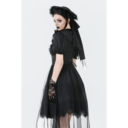 Dark in Love Gothic Dress Ebon Rose High-Low Mesh and Lace UK 8-18 - QHA UK