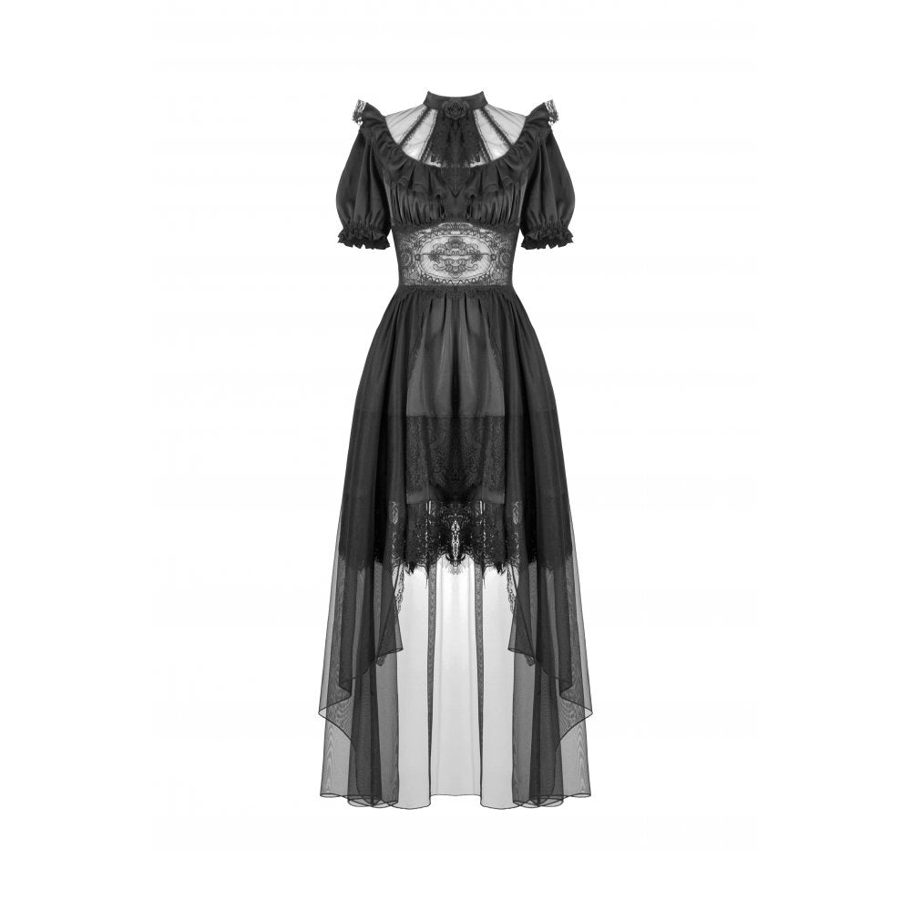 Dark in Love Gothic Dress Ebon Rose High-Low Mesh and Lace UK 8-18 - QHA UK