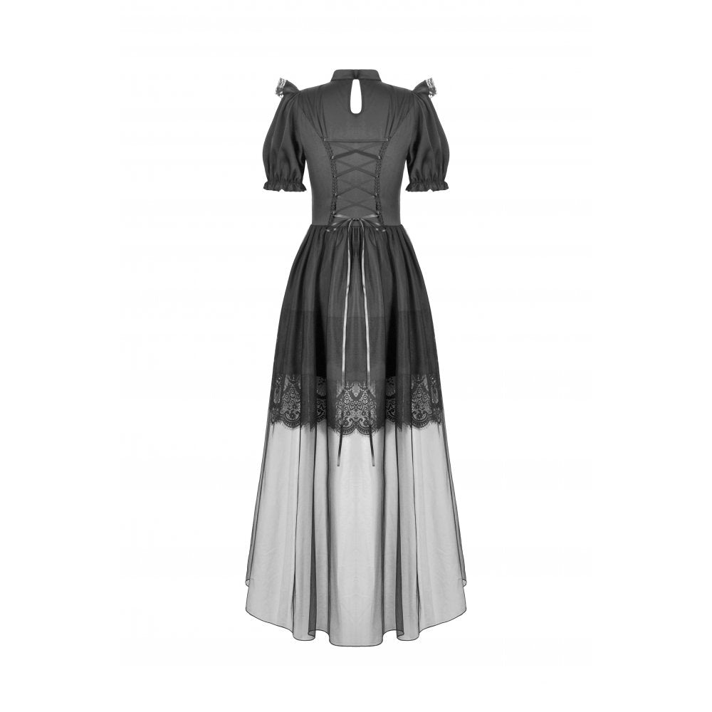 Dark in Love Gothic Dress Ebon Rose High-Low Mesh and Lace UK 8-18 - QHA UK