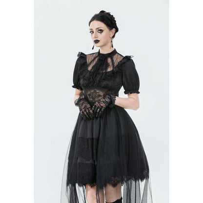 Dark in Love Gothic Dress Ebon Rose High-Low Mesh and Lace UK 8-18 - QHA UK