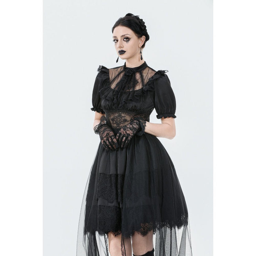 Dark in Love Gothic Dress Ebon Rose High-Low Mesh and Lace UK 8-18 - QHA UK