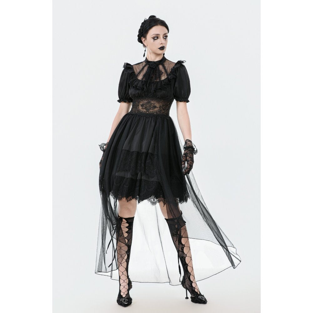 Dark in Love Gothic Dress Ebon Rose High-Low Mesh and Lace UK 8-18 - QHA UK