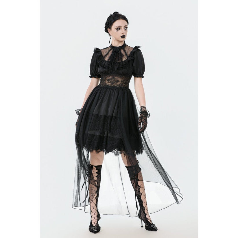 Dark in Love Gothic Dress Ebon Rose High-Low Mesh and Lace UK 8-18 - QHA UK