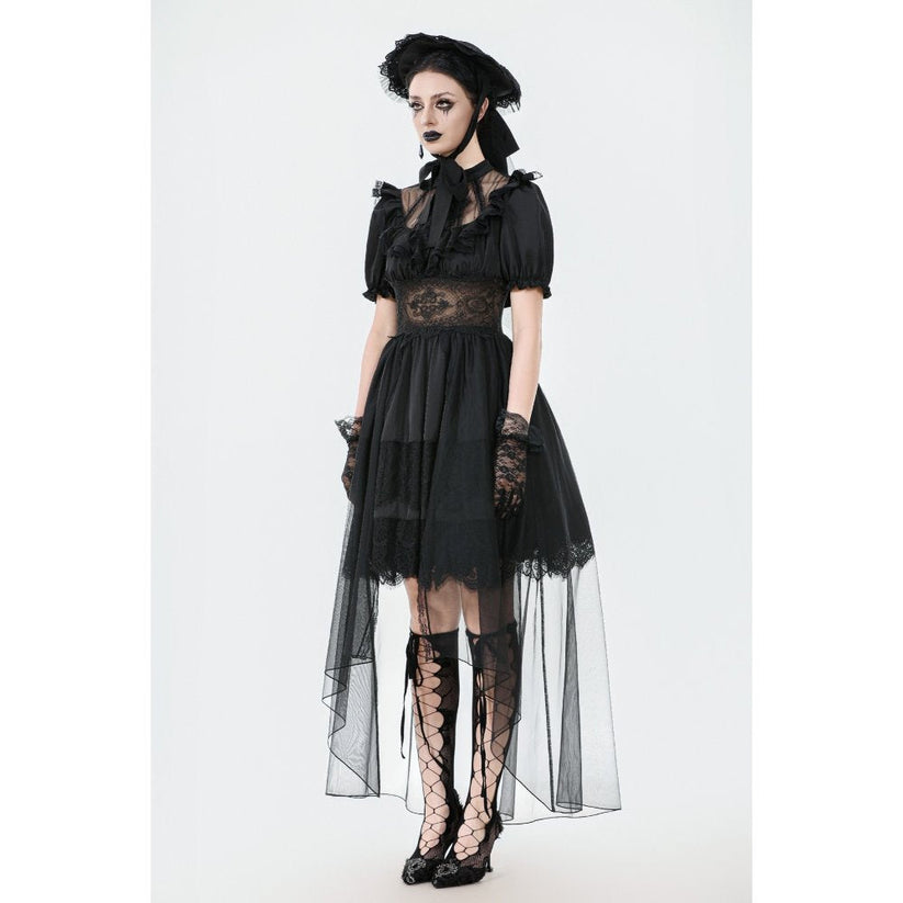 Dark in Love Gothic Dress Ebon Rose High-Low Mesh and Lace UK 8-18 - QHA UK