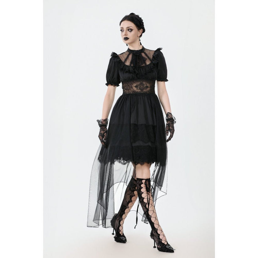 Dark in Love Gothic Dress Ebon Rose High-Low Mesh and Lace UK 8-18 - QHA UK