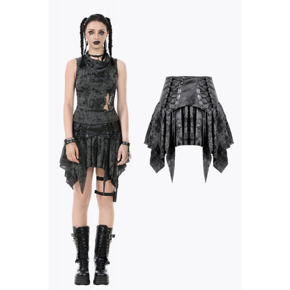Dark in Love Gothic Skirt Elandra Layered Lace Handkerchief Hem - QHA UK