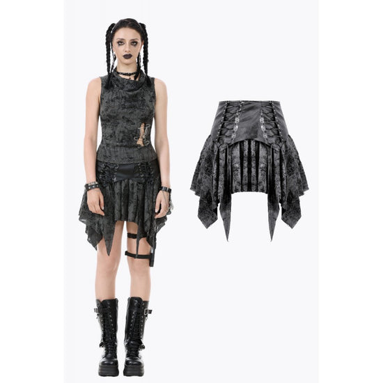 Dark in Love Gothic Skirt Elandra Layered Lace Handkerchief Hem - QHA UK