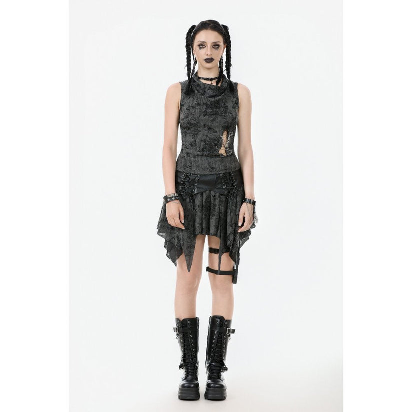Dark in Love Gothic Skirt Elandra Layered Lace Handkerchief Hem - QHA UK