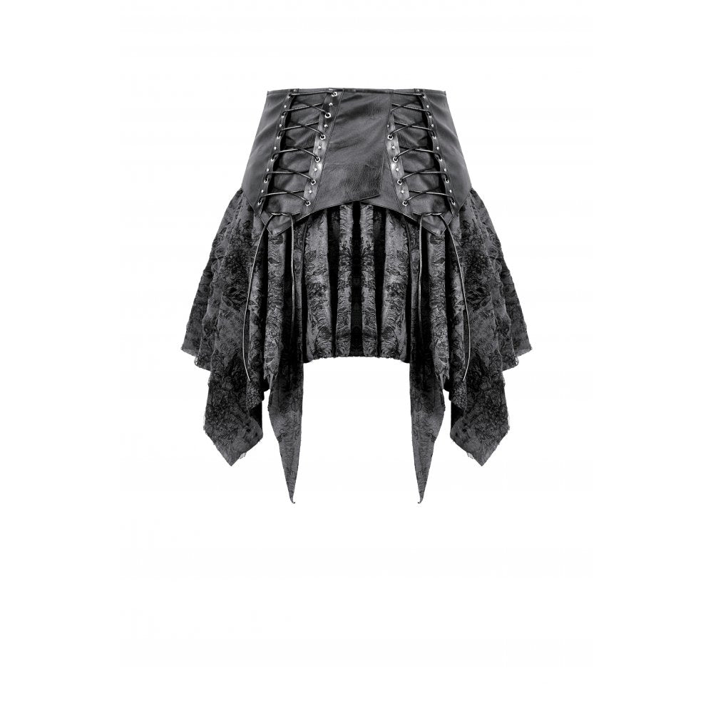 Dark in Love Gothic Skirt Elandra Layered Lace Handkerchief Hem - QHA UK