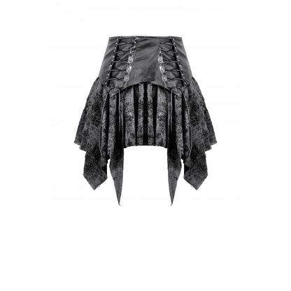Dark in Love Gothic Skirt Elandra Layered Lace Handkerchief Hem - QHA UK