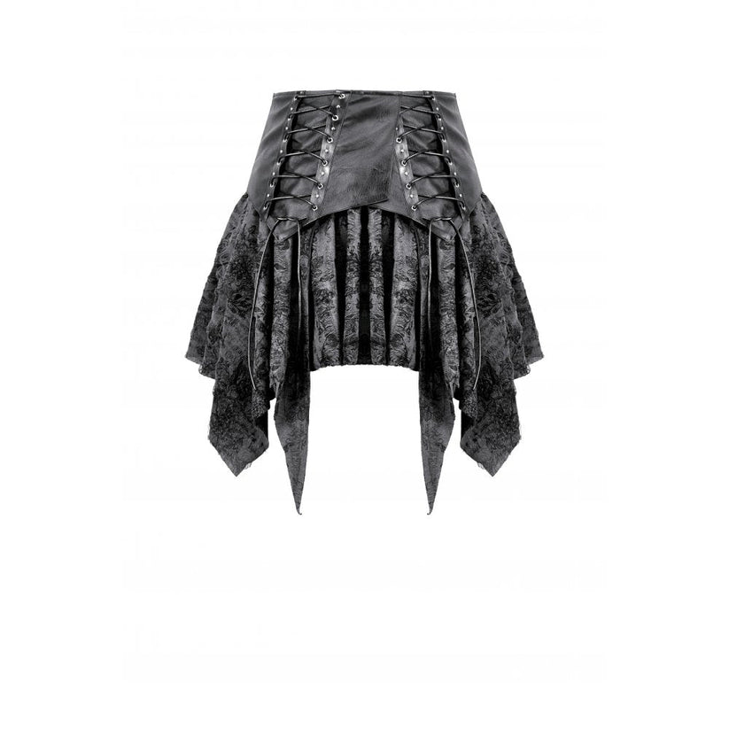 Dark in Love Gothic Skirt Elandra Layered Lace Handkerchief Hem - QHA UK