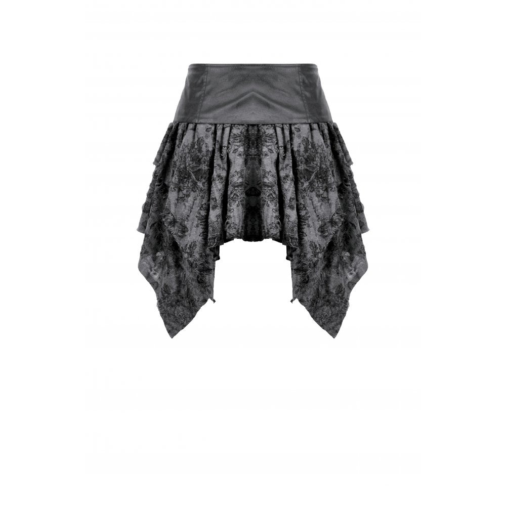 Dark in Love Gothic Skirt Elandra Layered Lace Handkerchief Hem - QHA UK