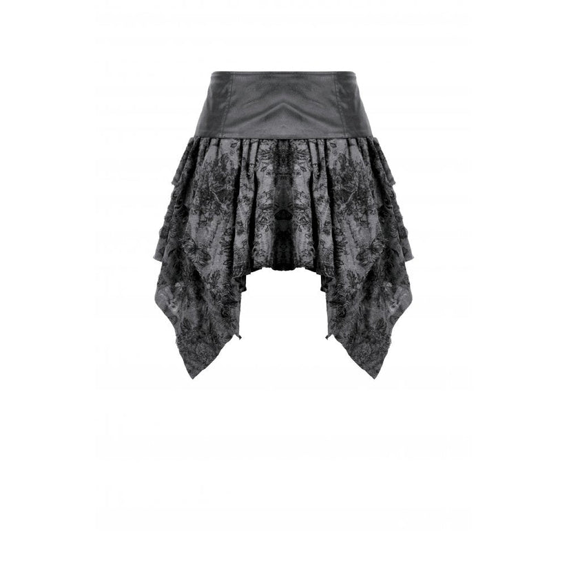 Dark in Love Gothic Skirt Elandra Layered Lace Handkerchief Hem - QHA UK