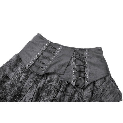 Dark in Love Gothic Skirt Elandra Layered Lace Handkerchief Hem - QHA UK