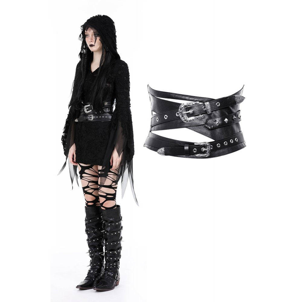Dark in Love Gothic Belt Elvira Faux Leather Layered Waist UK 10-18 - QHA UK