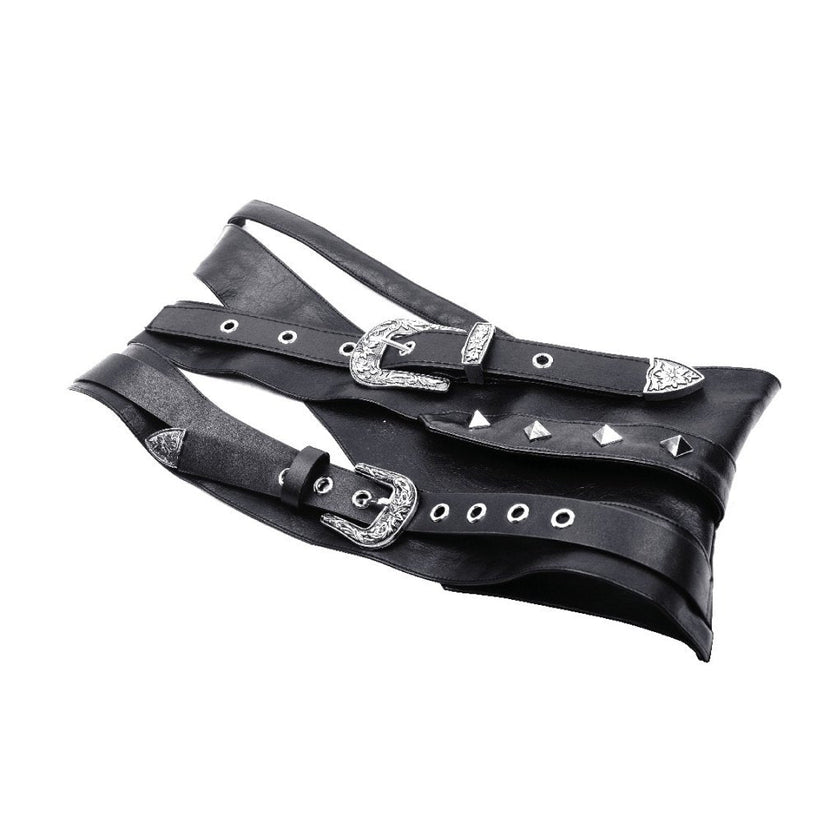 Dark in Love Gothic Belt Elvira Faux Leather Layered Waist UK 10-18 - Waistband Detail - QHA UK