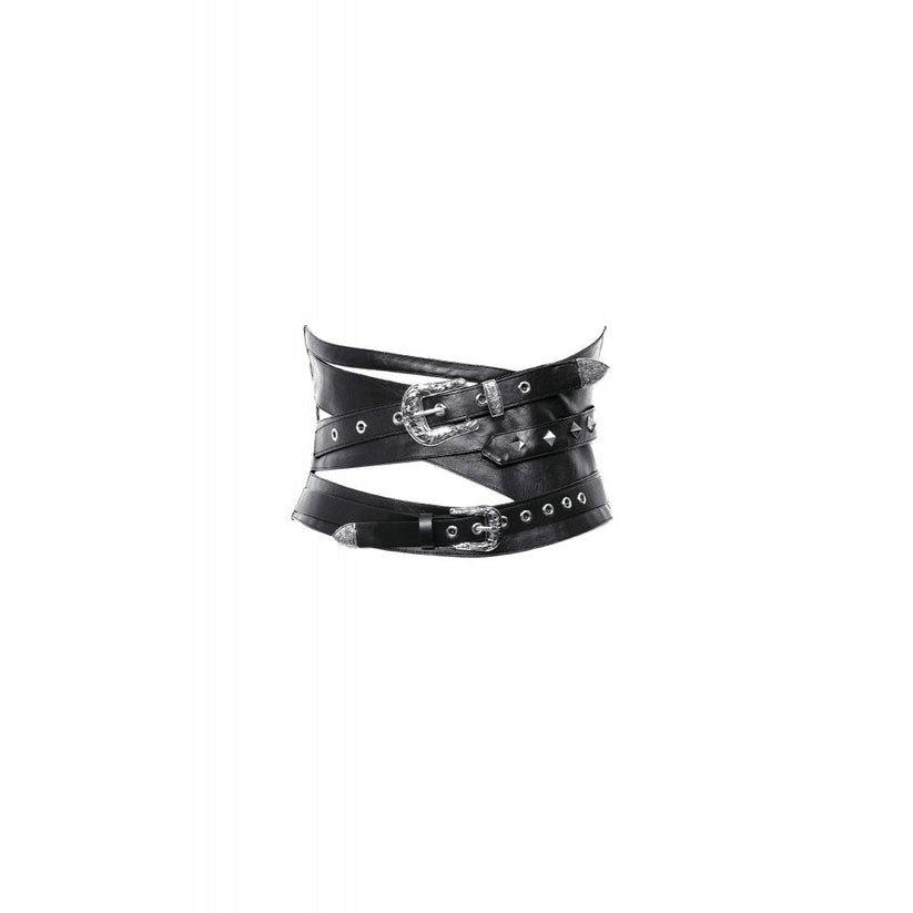 Dark in Love Gothic Belt Elvira Faux Leather Layered Waist UK 10-18 - Waistband Detail - QHA UK