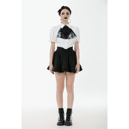 Dark in Love Women's Gothic Blouse Elysia Ruffle Bib Puff-Sleeve White - Sleeve Detail - QHA UK