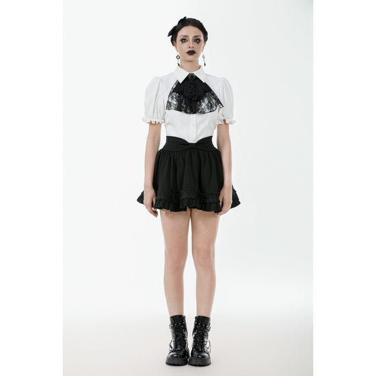 Dark in Love Women's Gothic Blouse Elysia Ruffle Bib Puff-Sleeve White - Sleeve Detail - QHA UK