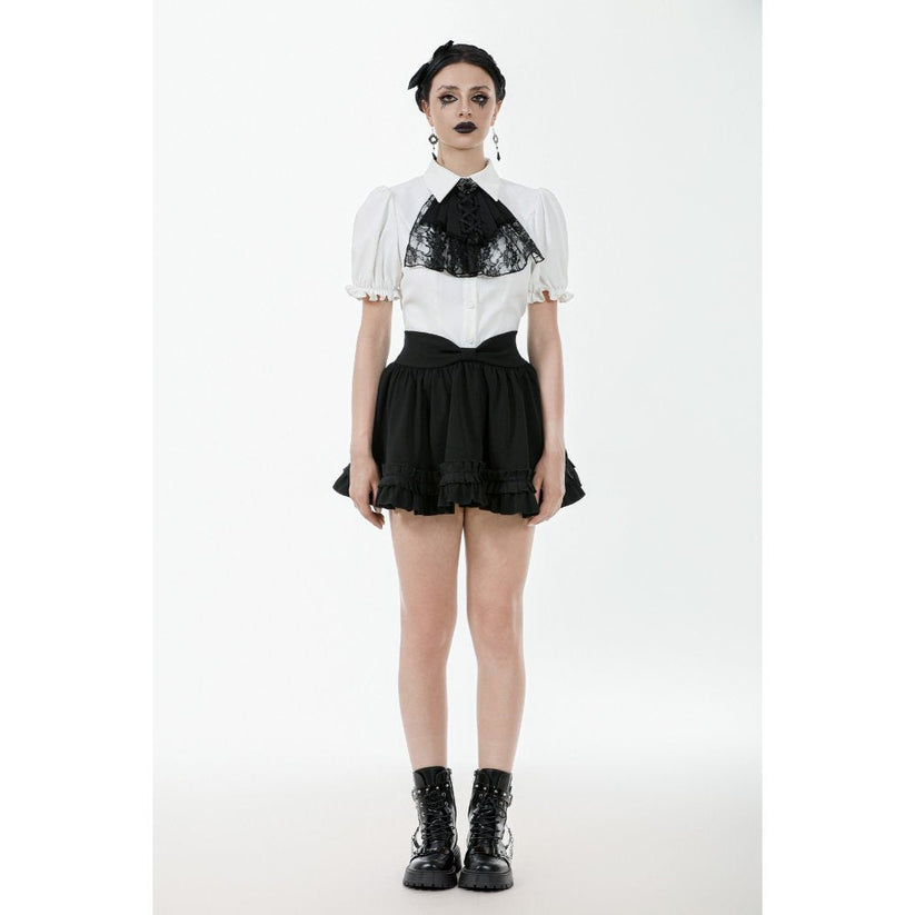 Dark in Love Women's Gothic Blouse Elysia Ruffle Bib Puff-Sleeve White - Sleeve Detail - QHA UK