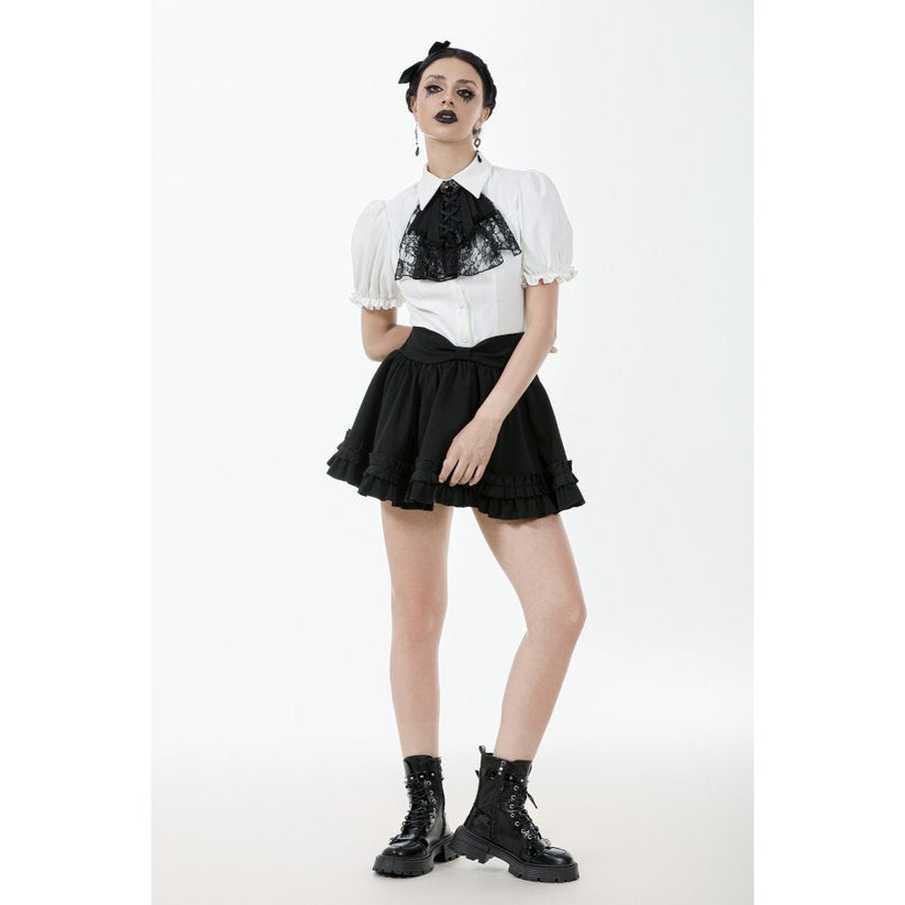 Dark in Love Women's Gothic Blouse Elysia Ruffle Bib Puff-Sleeve White - Sleeve Detail - QHA UK