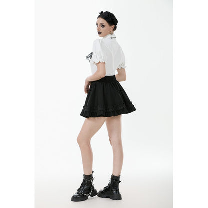 Dark in Love Women's Gothic Blouse Elysia Ruffle Bib Puff-Sleeve White - Sleeve Detail - QHA UK