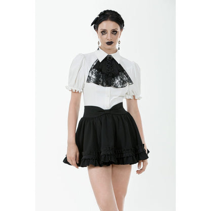 Dark in Love Women's Gothic Blouse Elysia Ruffle Bib Puff-Sleeve White - Sleeve Detail - QHA UK