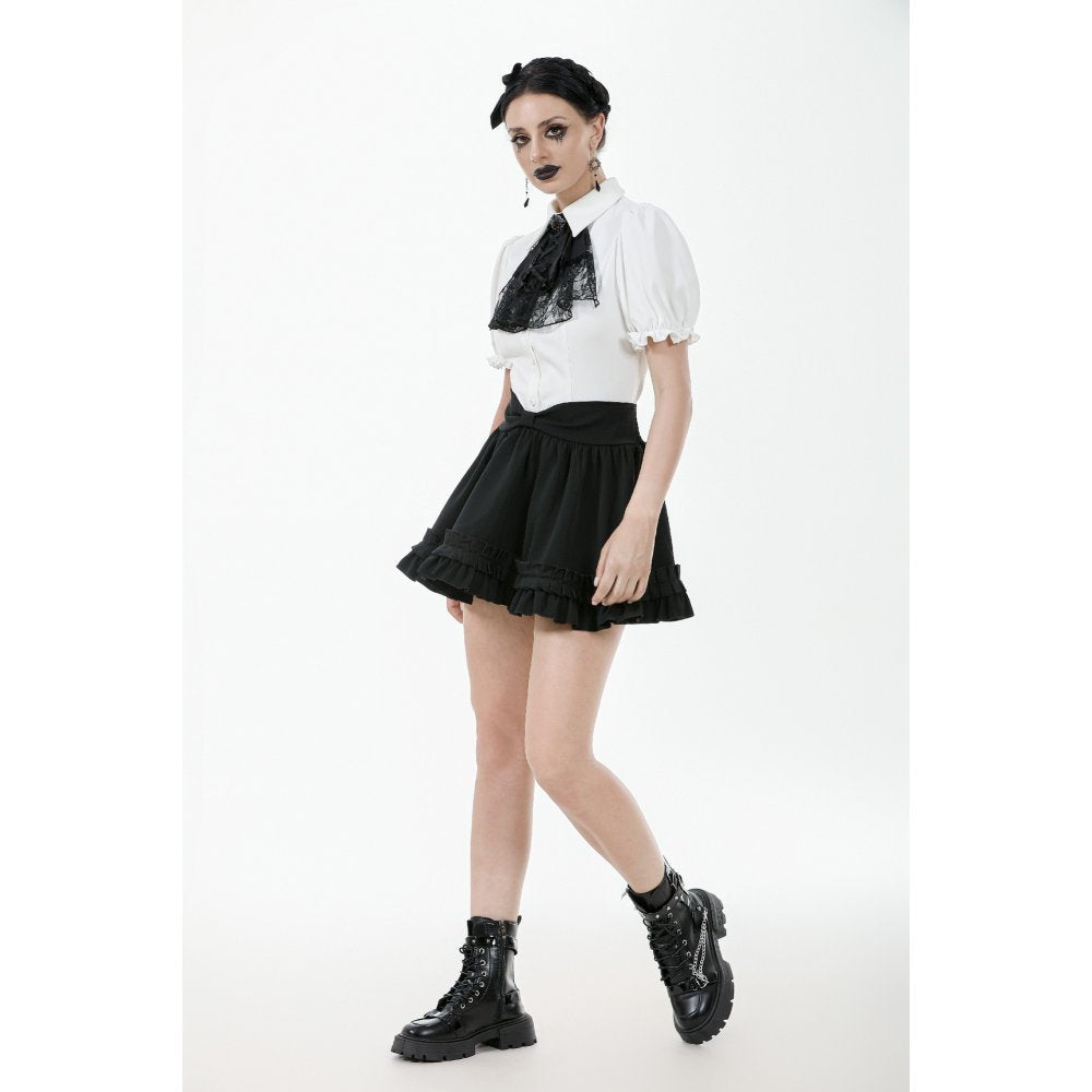 Dark in Love Women's Gothic Blouse Elysia Ruffle Bib Puff-Sleeve White - Sleeve Detail - QHA UK