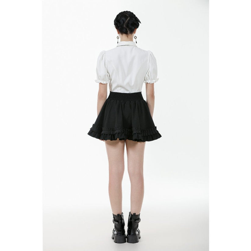 Dark in Love Women's Gothic Blouse Elysia Ruffle Bib Puff-Sleeve White - Sleeve Detail - QHA UK