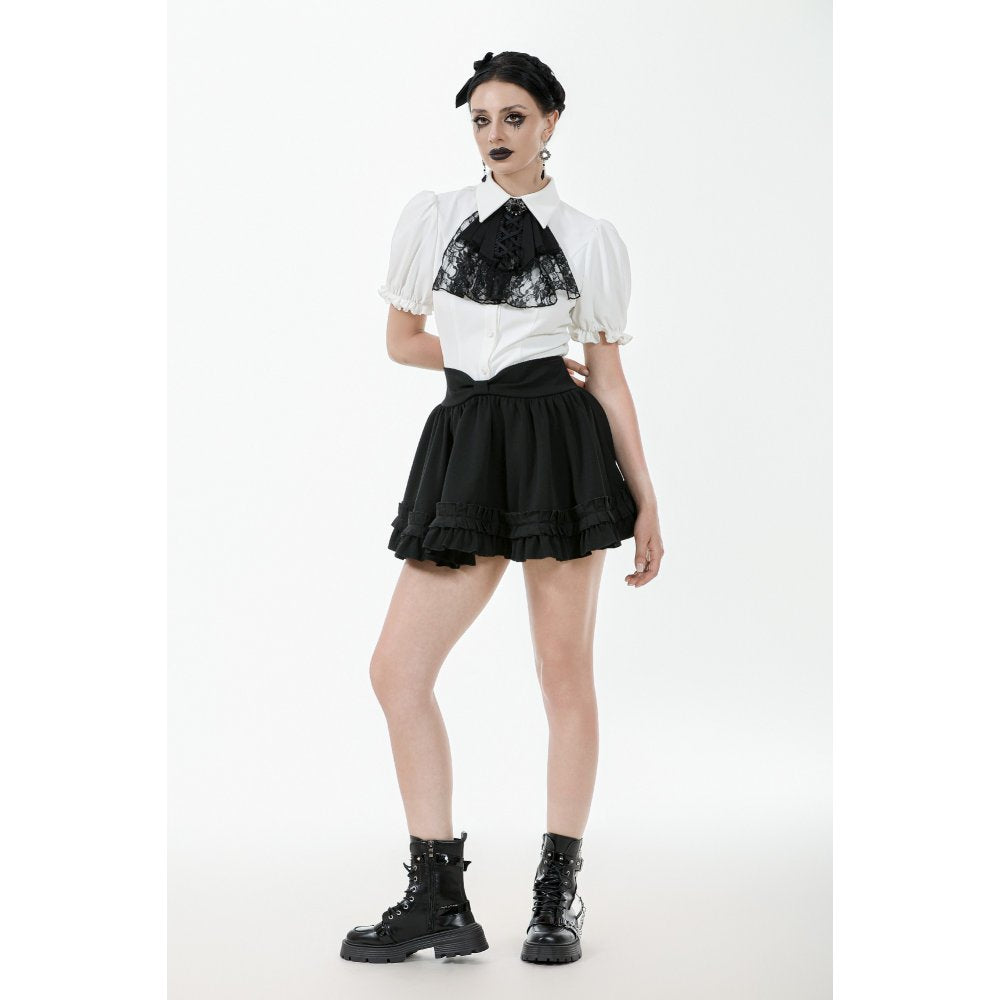 Dark in Love Women's Gothic Blouse Elysia Ruffle Bib Puff-Sleeve White - Sleeve Detail - QHA UK