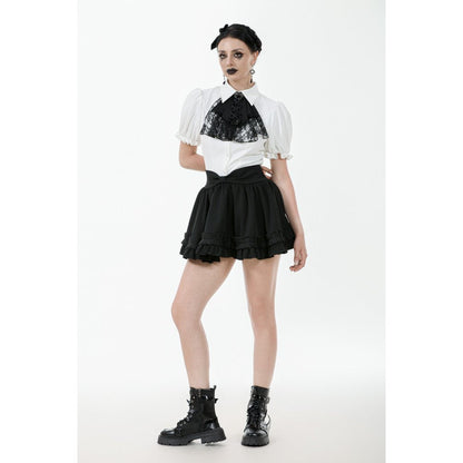 Dark in Love Women's Gothic Blouse Elysia Ruffle Bib Puff-Sleeve White - Sleeve Detail - QHA UK