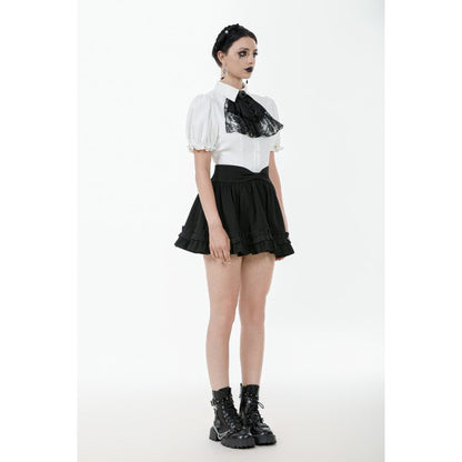 Dark in Love Women's Gothic Blouse Elysia Ruffle Bib Puff-Sleeve White - Sleeve Detail - QHA UK