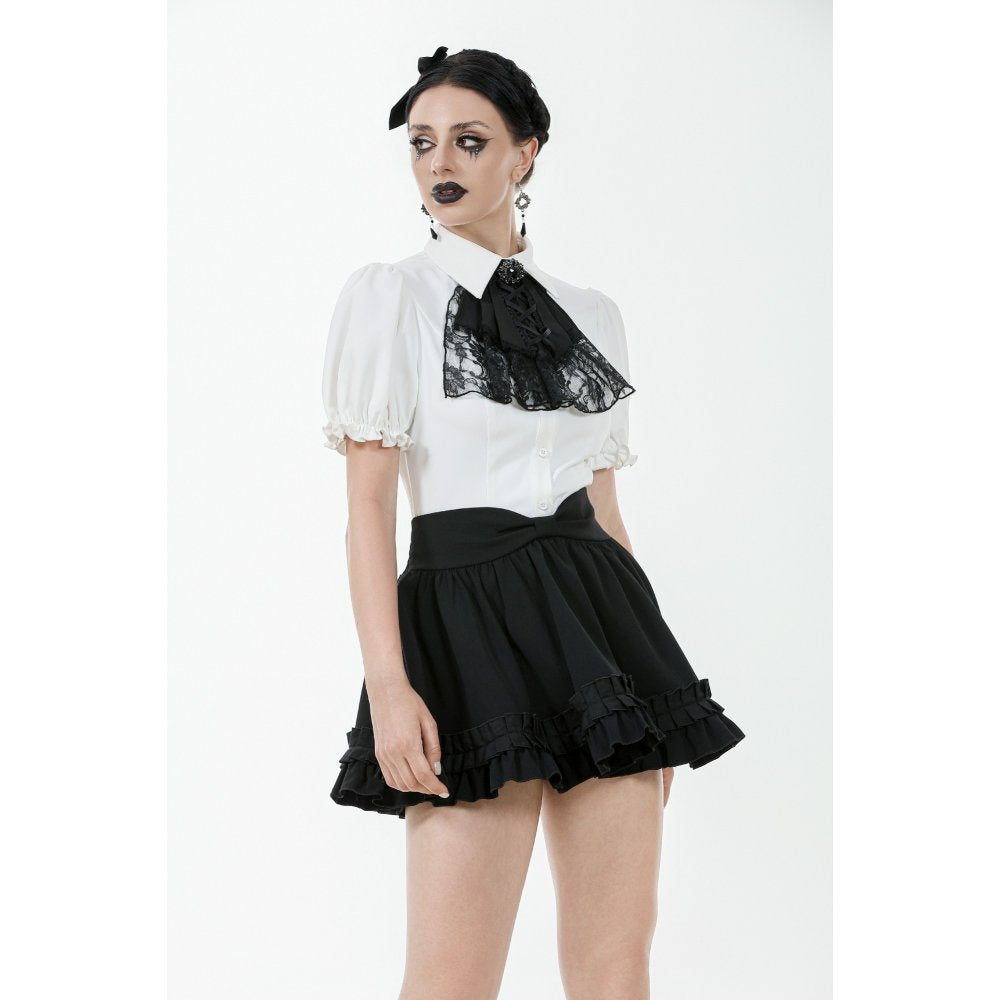 Dark in Love Women's Gothic Blouse Elysia Ruffle Bib Puff-Sleeve White - Sleeve Detail - QHA UK
