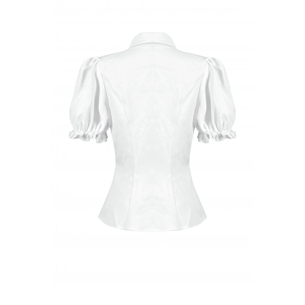 Dark in Love Women's Gothic Blouse Elysia Ruffle Bib Puff-Sleeve White - Sleeve Detail - QHA UK