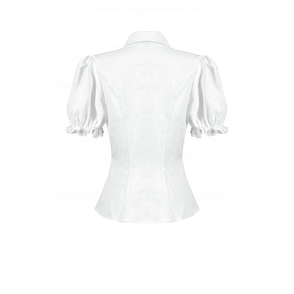 Dark in Love Women's Gothic Blouse Elysia Ruffle Bib Puff-Sleeve White - Sleeve Detail - QHA UK
