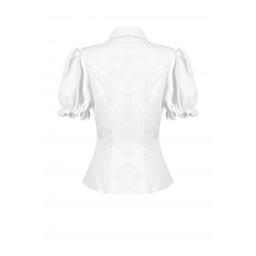 Dark in Love Women's Gothic Blouse Elysia Ruffle Bib Puff-Sleeve White - Sleeve Detail - QHA UK