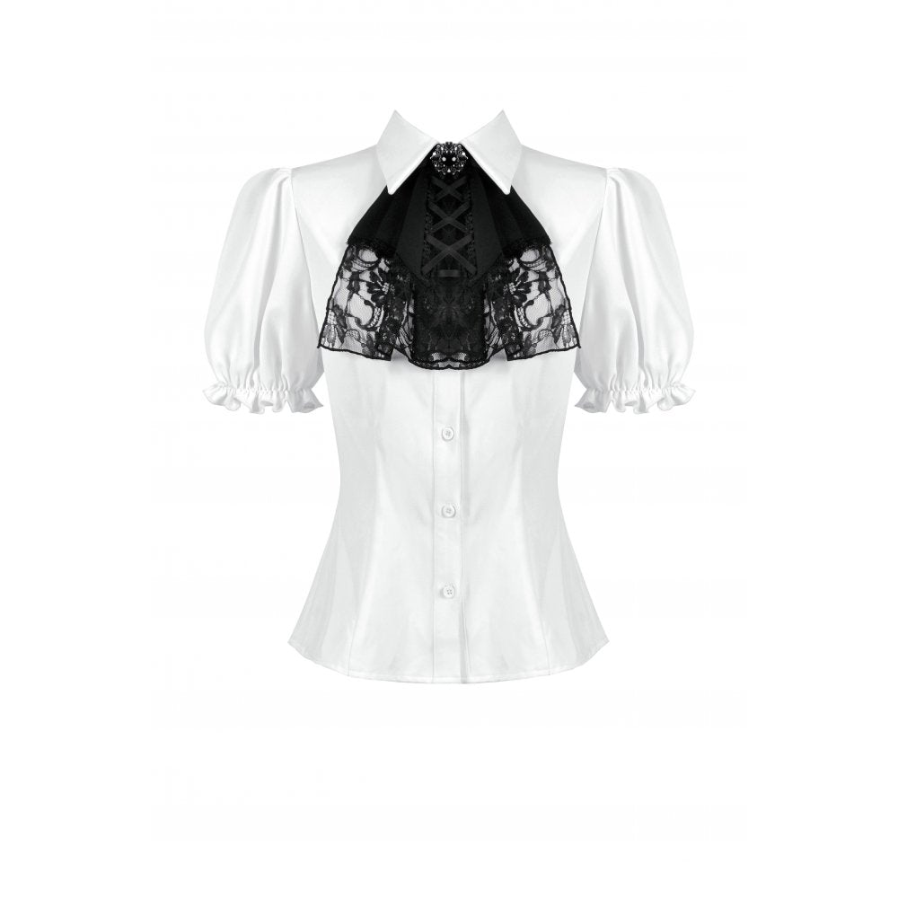 Dark in Love Women's Gothic Blouse Elysia Ruffle Bib Puff-Sleeve White - Sleeve Detail - QHA UK