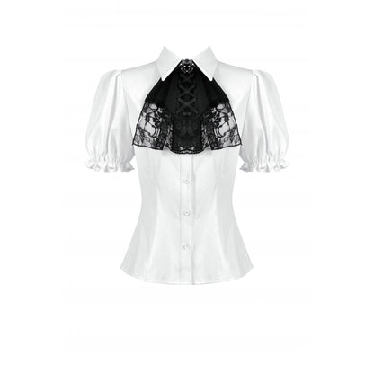 Dark in Love Women's Gothic Blouse Elysia Ruffle Bib Puff-Sleeve White - Sleeve Detail - QHA UK