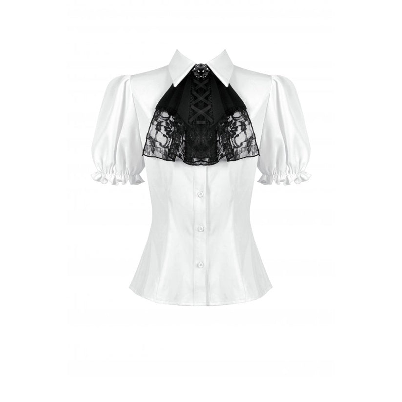 Dark in Love Women's Gothic Blouse Elysia Ruffle Bib Puff-Sleeve White - Sleeve Detail - QHA UK