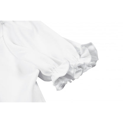 Dark in Love Women's Gothic Blouse Elysia Ruffle Bib Puff-Sleeve White - Sleeve Detail - QHA UK