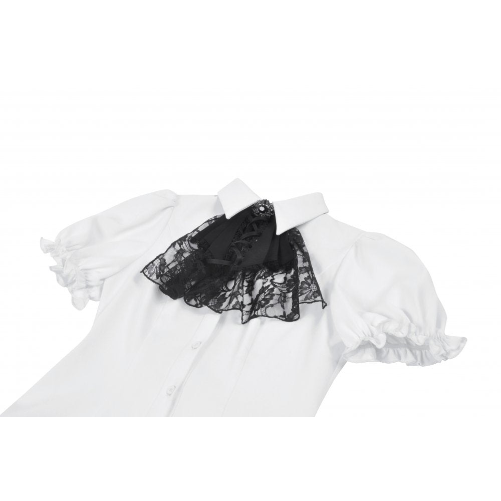 Dark in Love Women's Gothic Blouse Elysia Ruffle Bib Puff-Sleeve White - Sleeve Detail - QHA UK