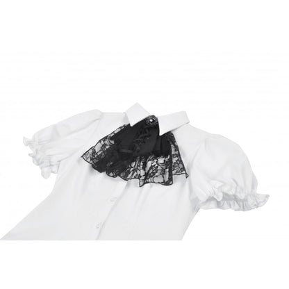 Dark in Love Women's Gothic Blouse Elysia Ruffle Bib Puff-Sleeve White - Sleeve Detail - QHA UK