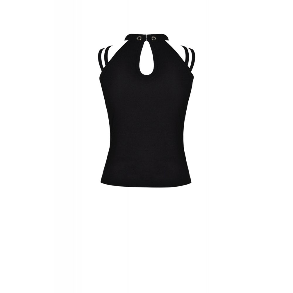 Dark in Love Women's Gothic Vest Top Enyo Mesh Strap Halter Black - QHA UK