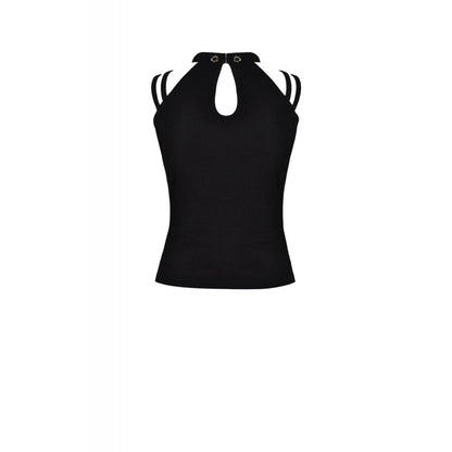 Dark in Love Women's Gothic Vest Top Enyo Mesh Strap Halter Black - QHA UK